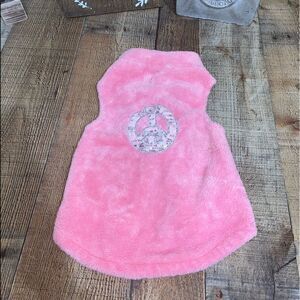 Fuzzy pet dog sweater jacket pink sequin‎ peace sign large